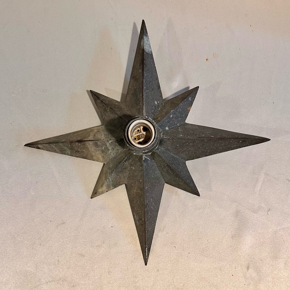 Vintage Metal Starburst Wall Ceiling Light in Patinated Heavy Metal
